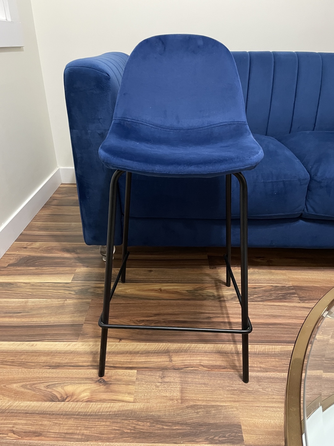 2x Blue Velvet Bar Stools - photo 3