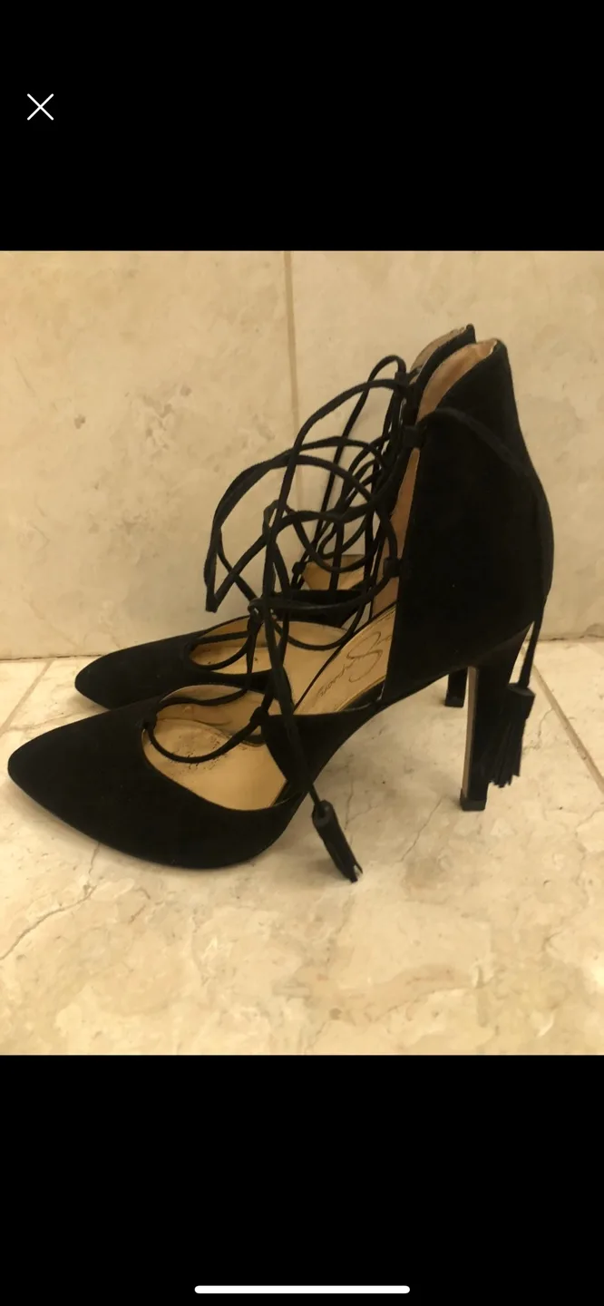 Black Velour Strappy Heels Size 9 image indicator(3)