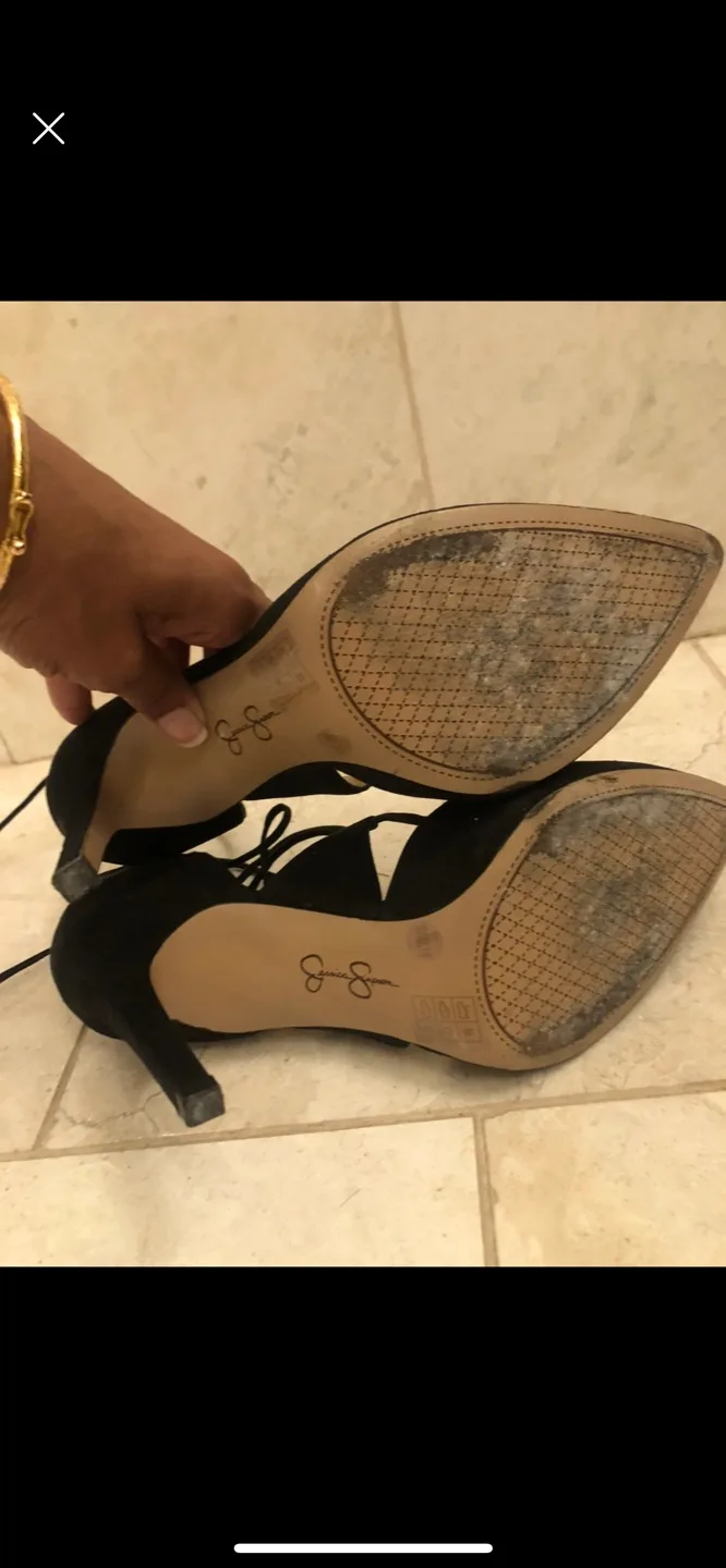 Black Velour Strappy Heels Size 9 image indicator(6)