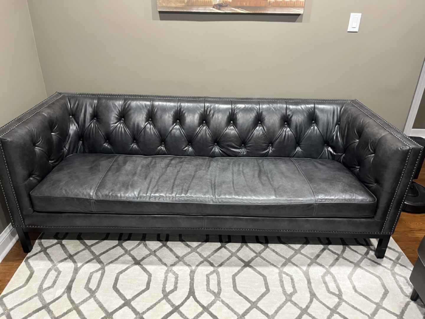 Luxury 3 SEATER real genuine tufted leather sofa 90 inch - photo 2