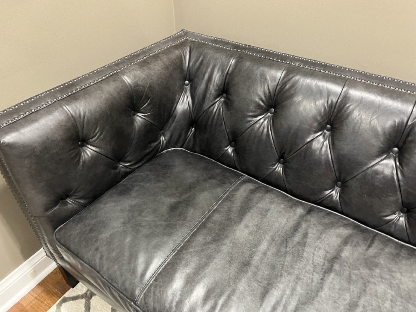 Luxury 3 SEATER real genuine tufted leather sofa 90 inch - photo 3