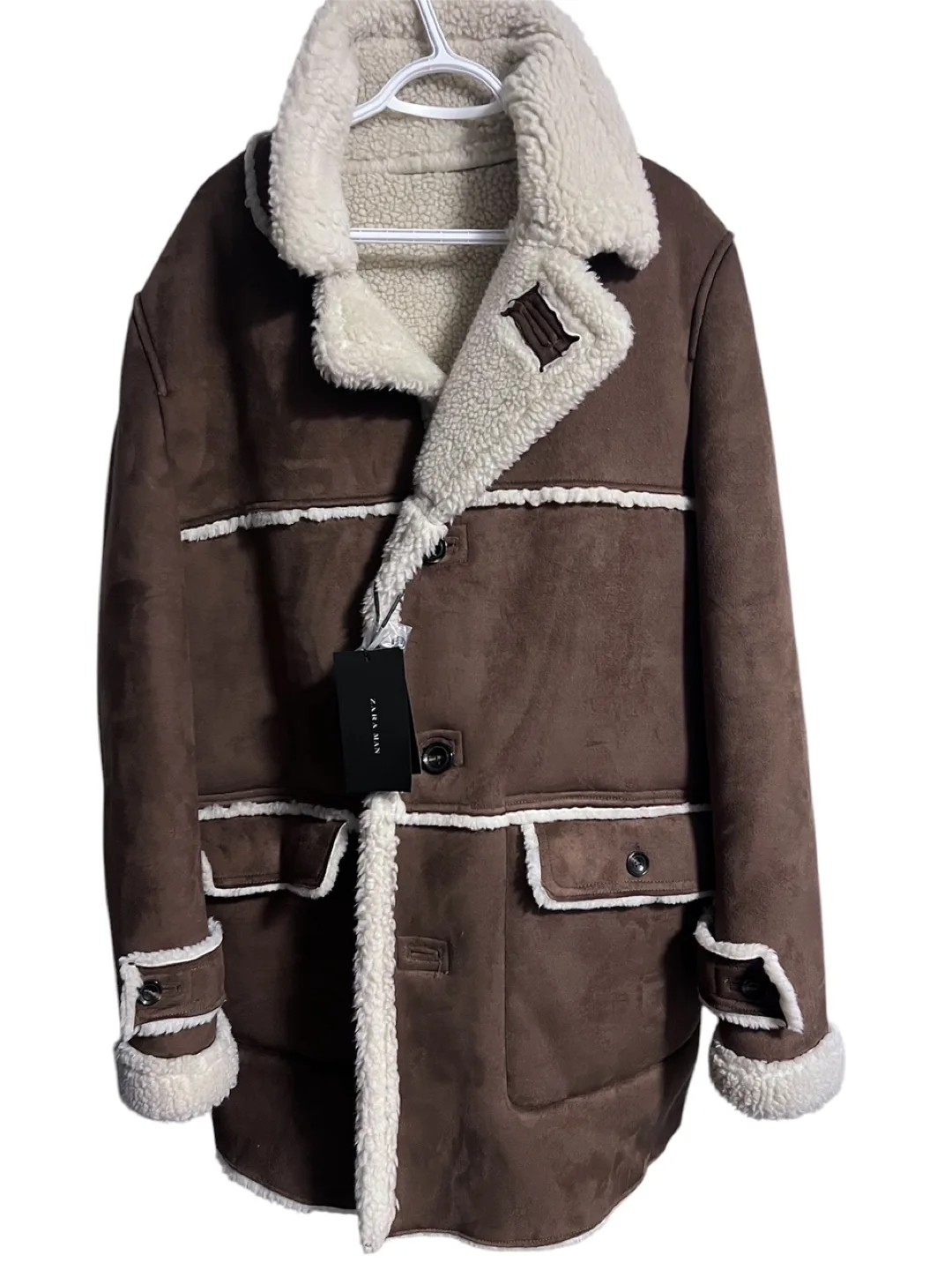 Zara Men's Brown Shearling Jacket image indicator(2)