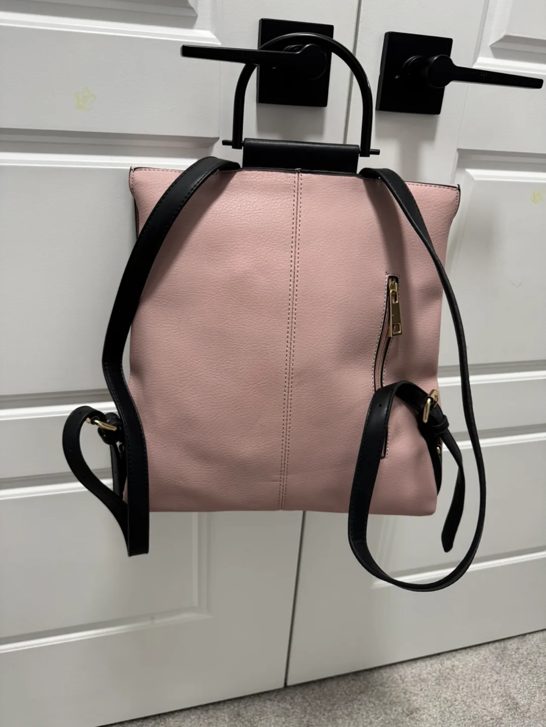 Pink and Black Faux Leather Backpack image indicator(2)