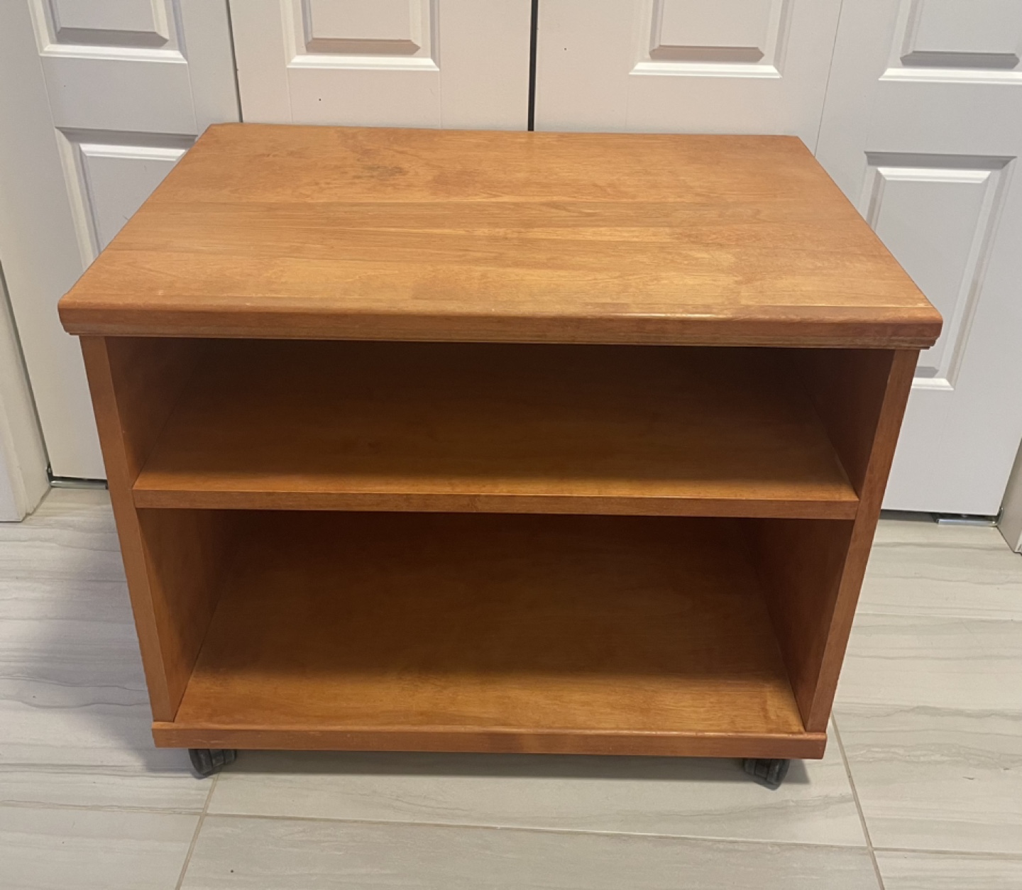 Wooden Nightstand  with Wheels and Storage Shelf