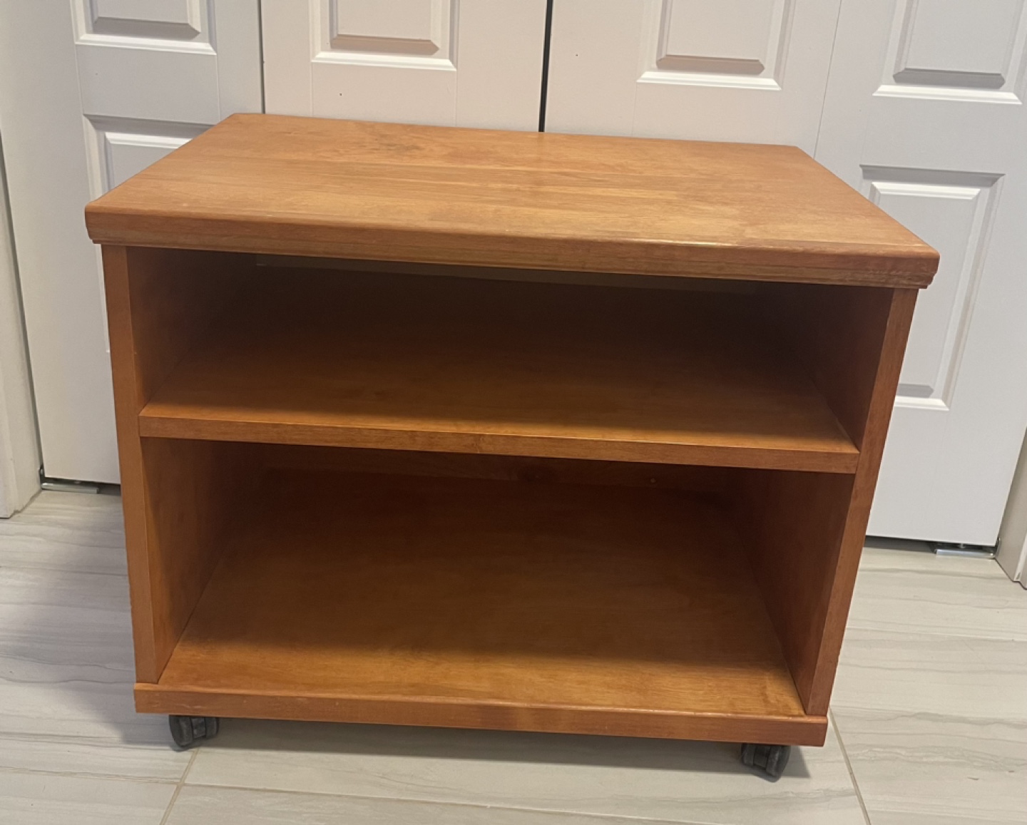Wooden Nightstand  with Wheels and Storage Shelf - photo 2
