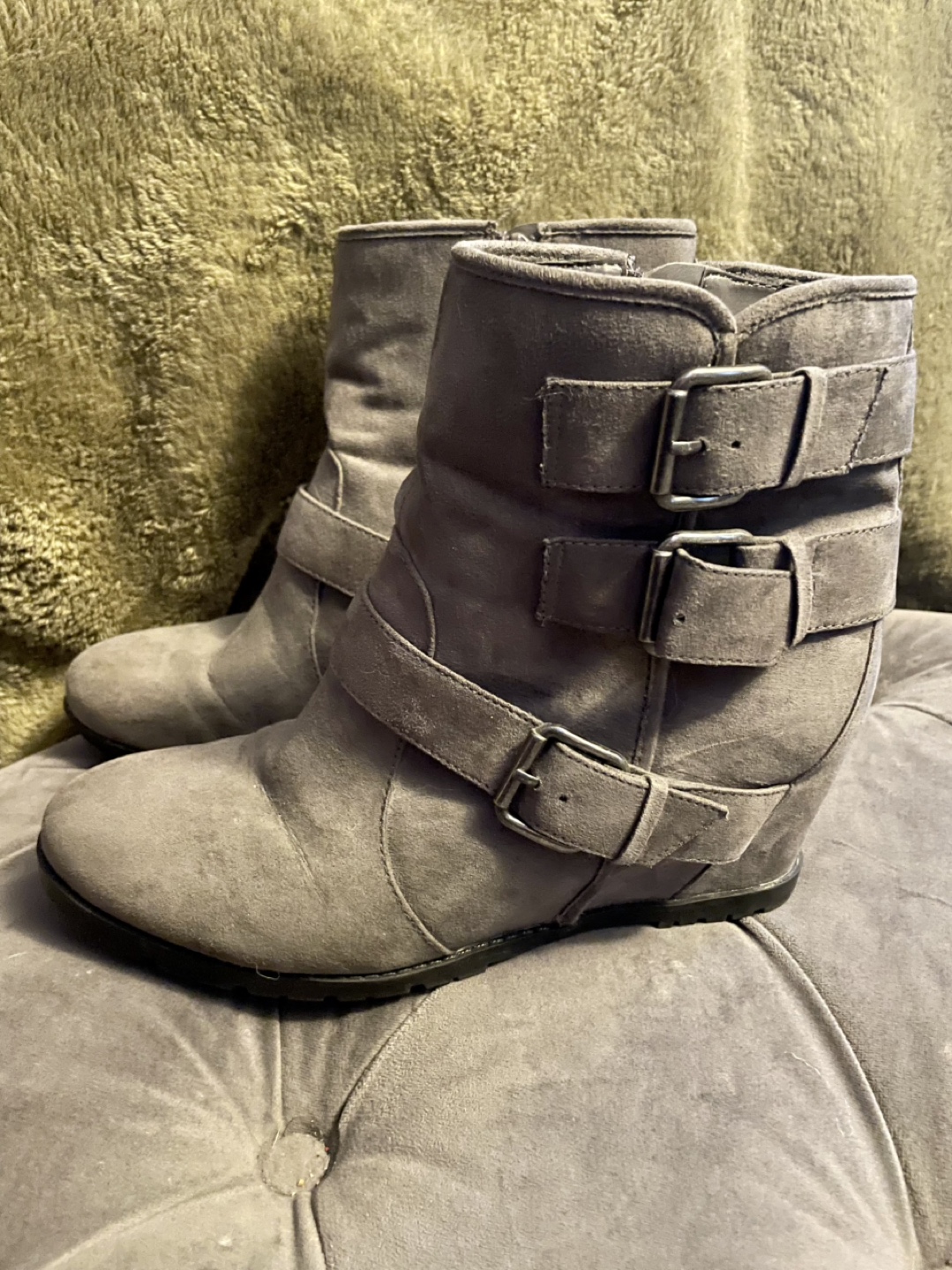 Grey Buckle Wedge Booties - photo 2