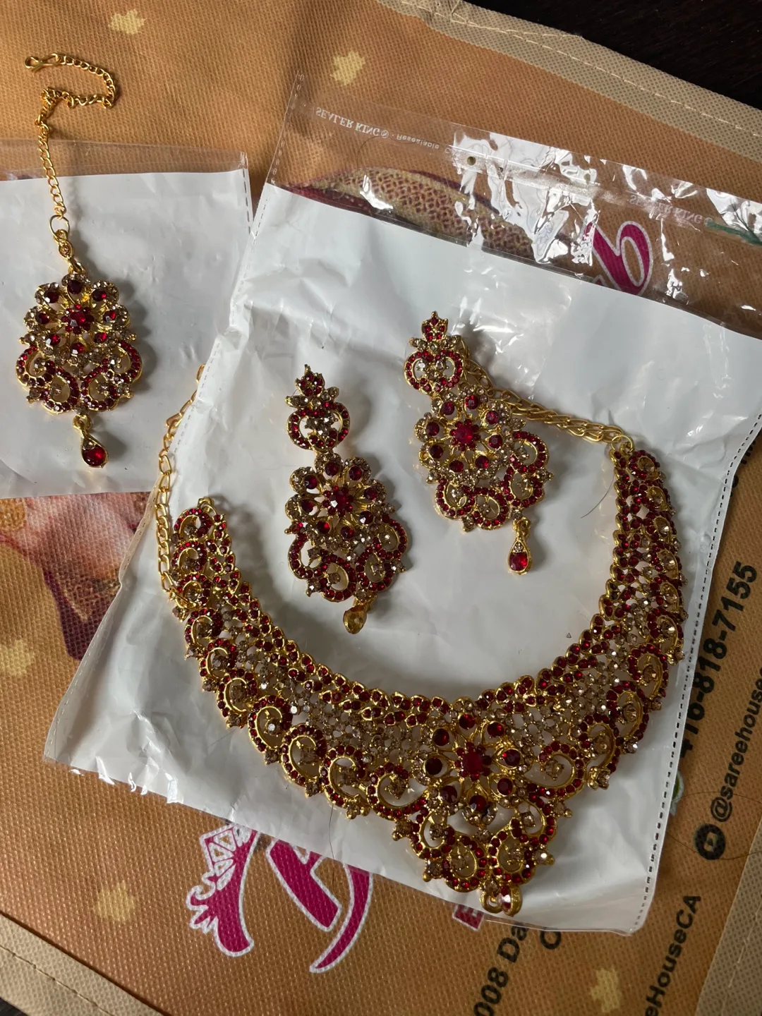 Gold and Red Stone Bridal Jewelry Set thumbnail