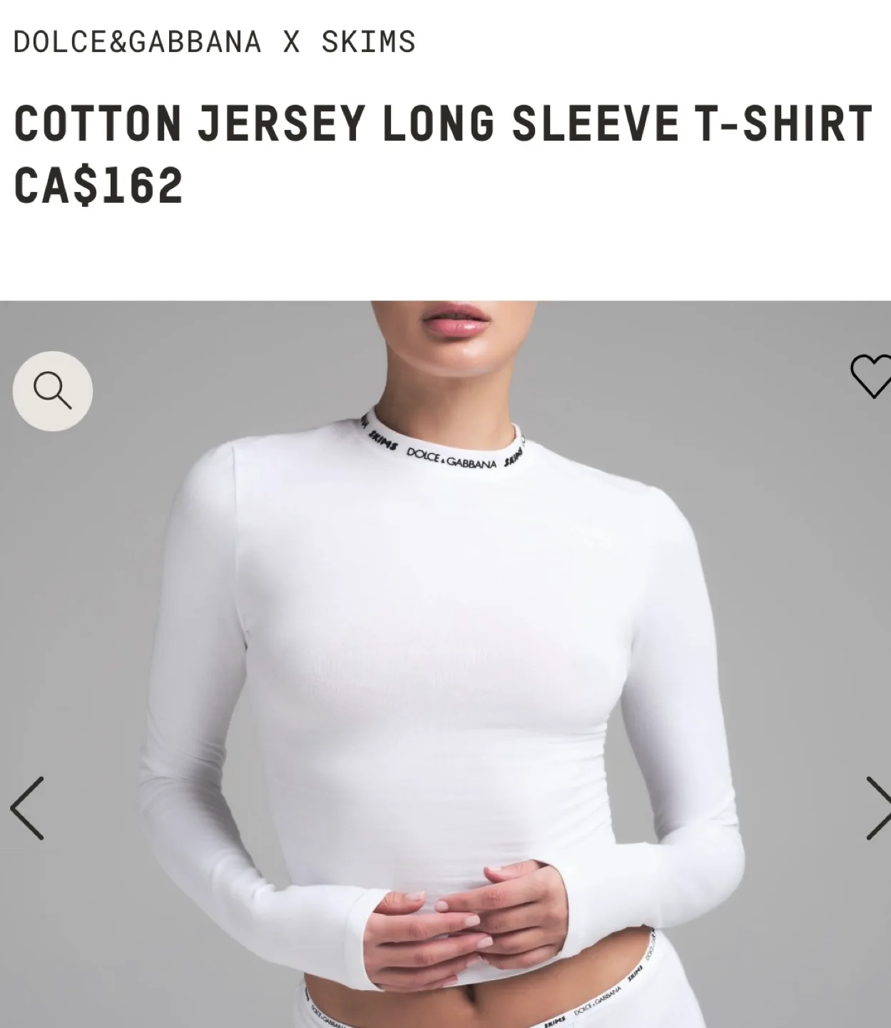 Dolce&Gabbana x Skims white Long Sleeve T-Shirt New in Box. image indicator(2)