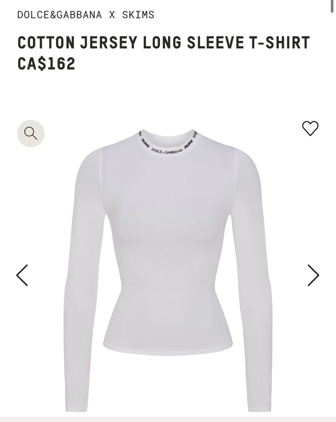 Dolce&Gabbana x Skims white Long Sleeve T-Shirt New in Box. thumbnail
