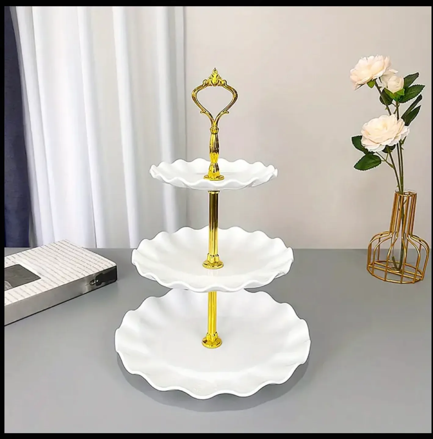 3 Tier plastic tray stand with gold accents thumbnail