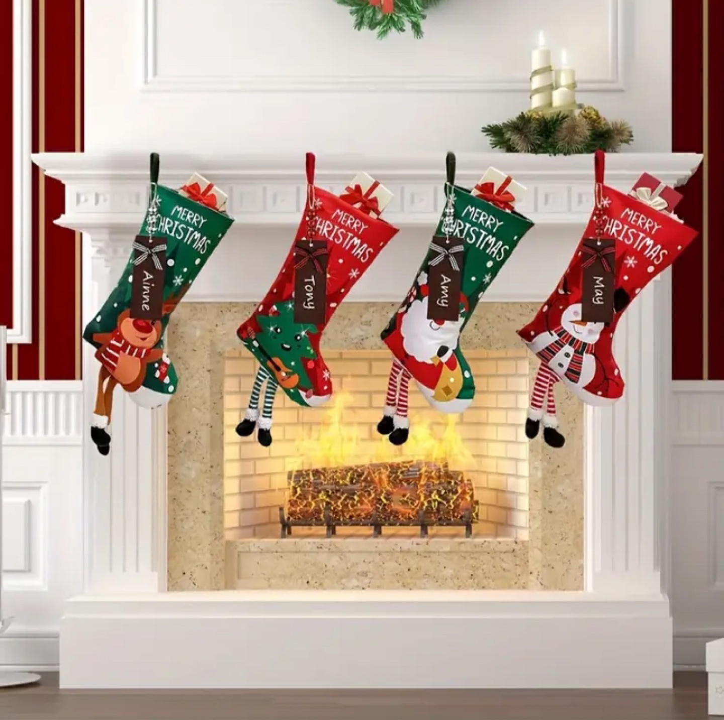 4 Pack Christmas Stockings with Wooden Name Tags - photo 3