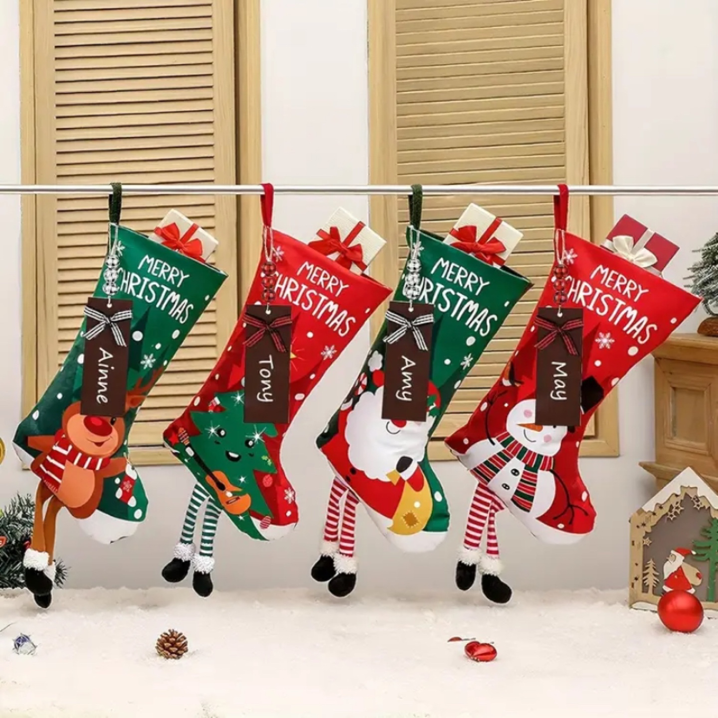 4 Pack Christmas Stockings with Wooden Name Tags - photo 2