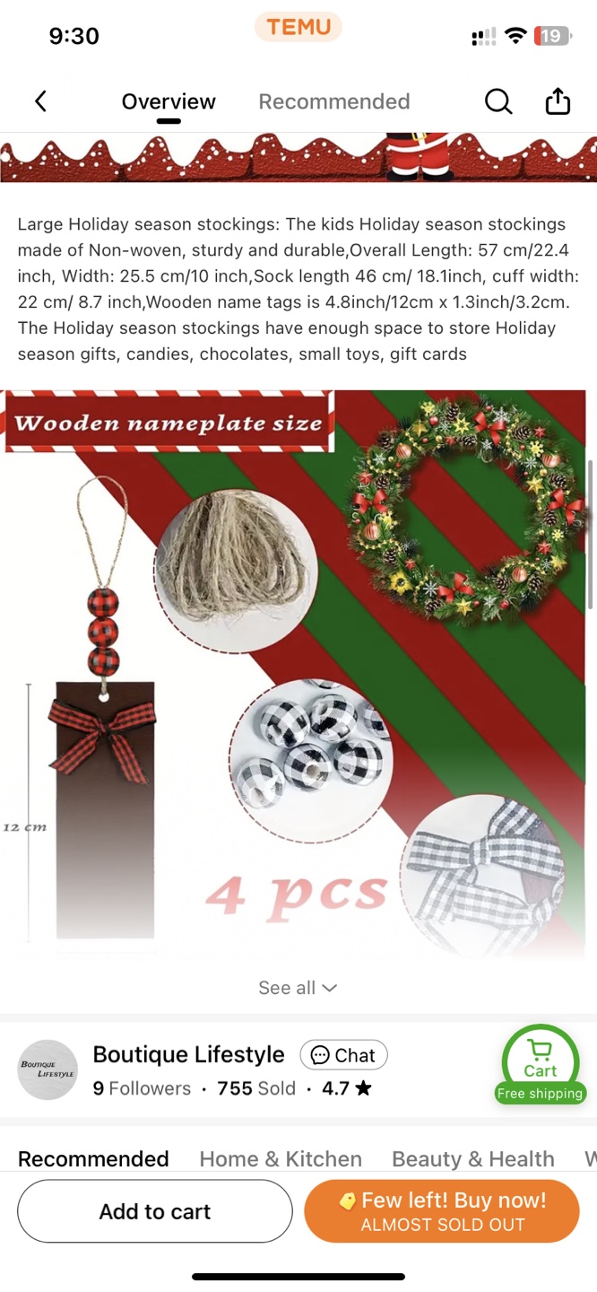4 Pack Christmas Stockings with Wooden Name Tags - photo 5