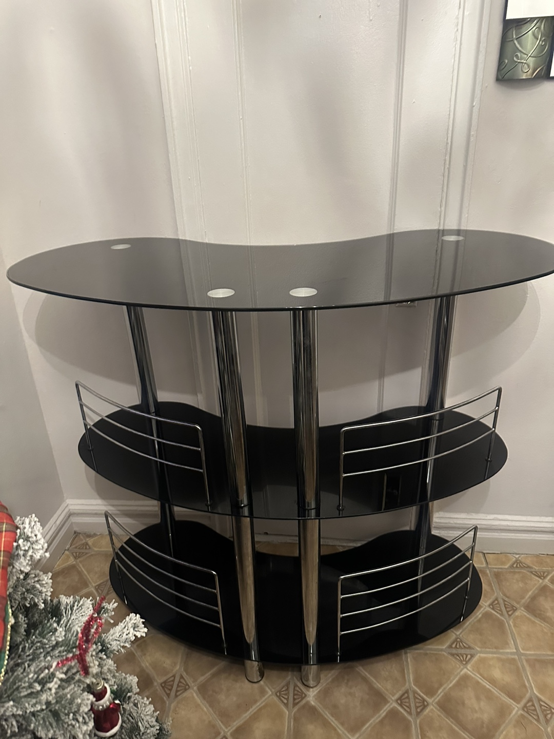 Black Glass Bar Cart with Metal Frame