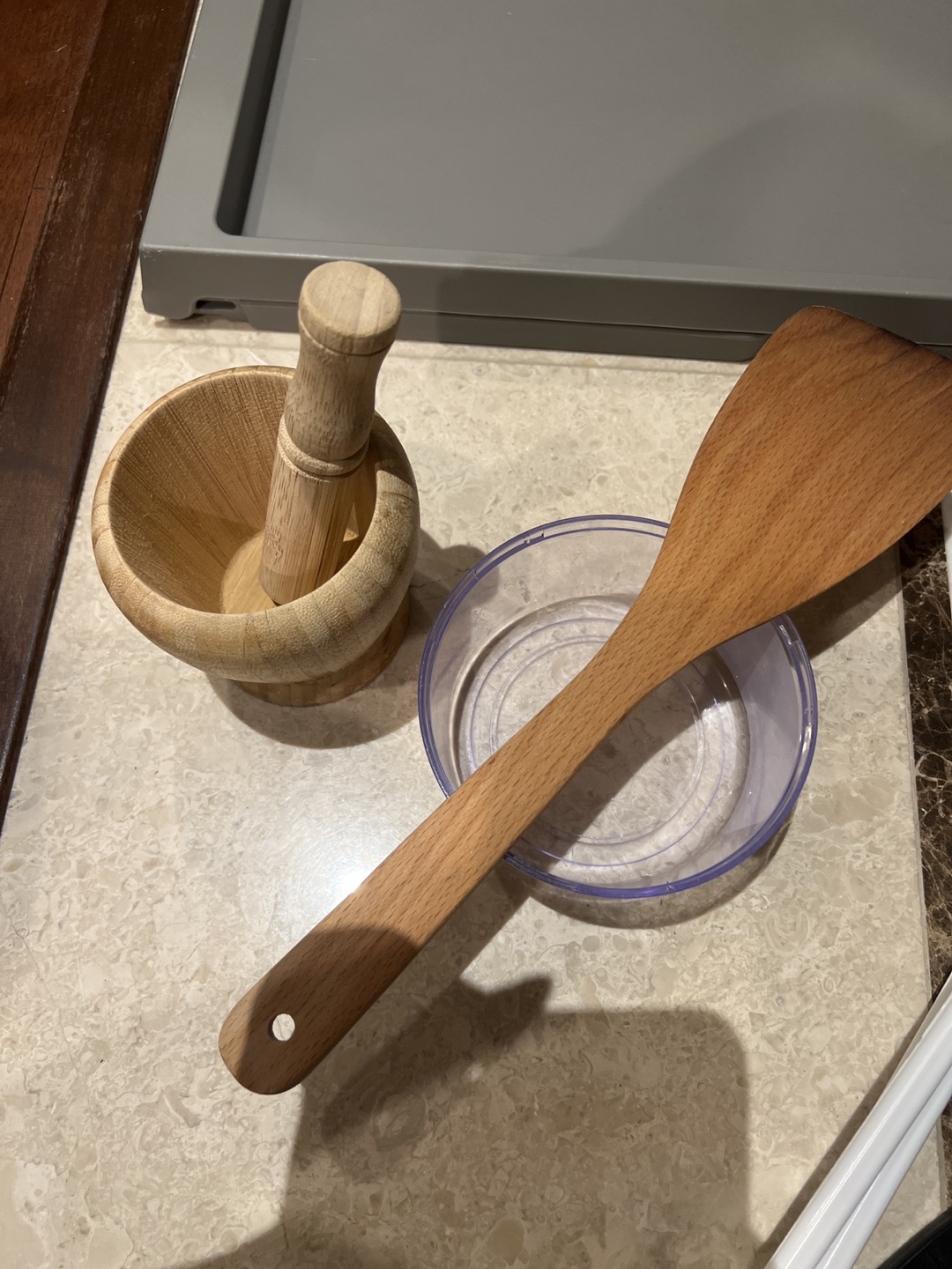Wooden Mortar and Pestle with Spatula