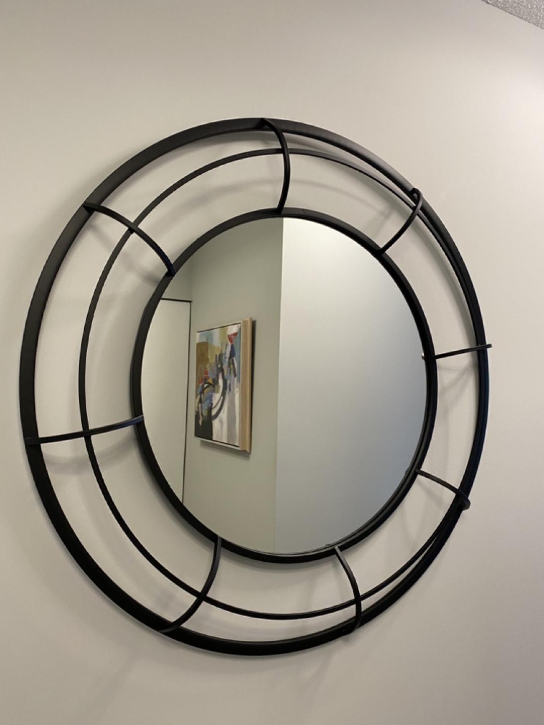 Large Black Round Mirror with Metal Frame - photo 2