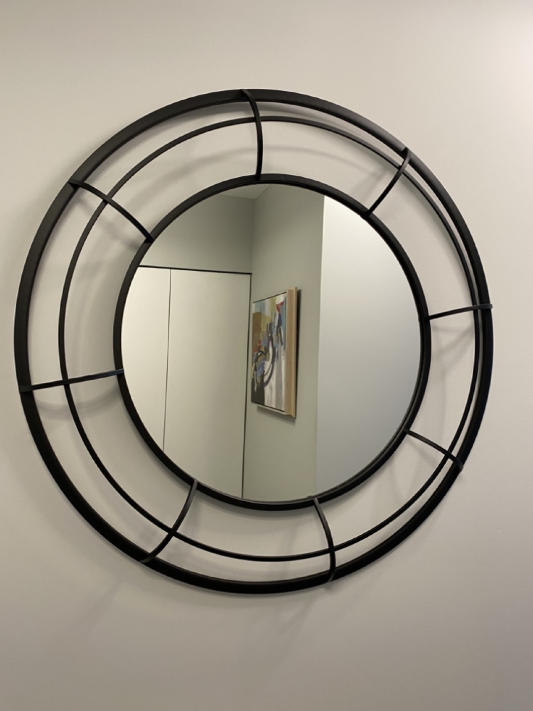 Large Black Round Mirror with Metal Frame