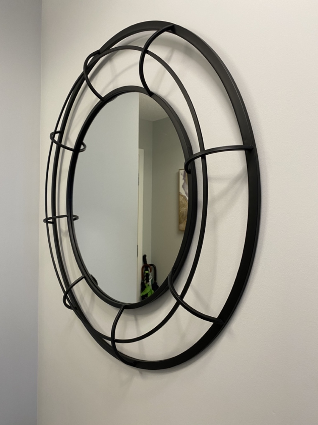 Large Black Round Mirror with Metal Frame - photo 3