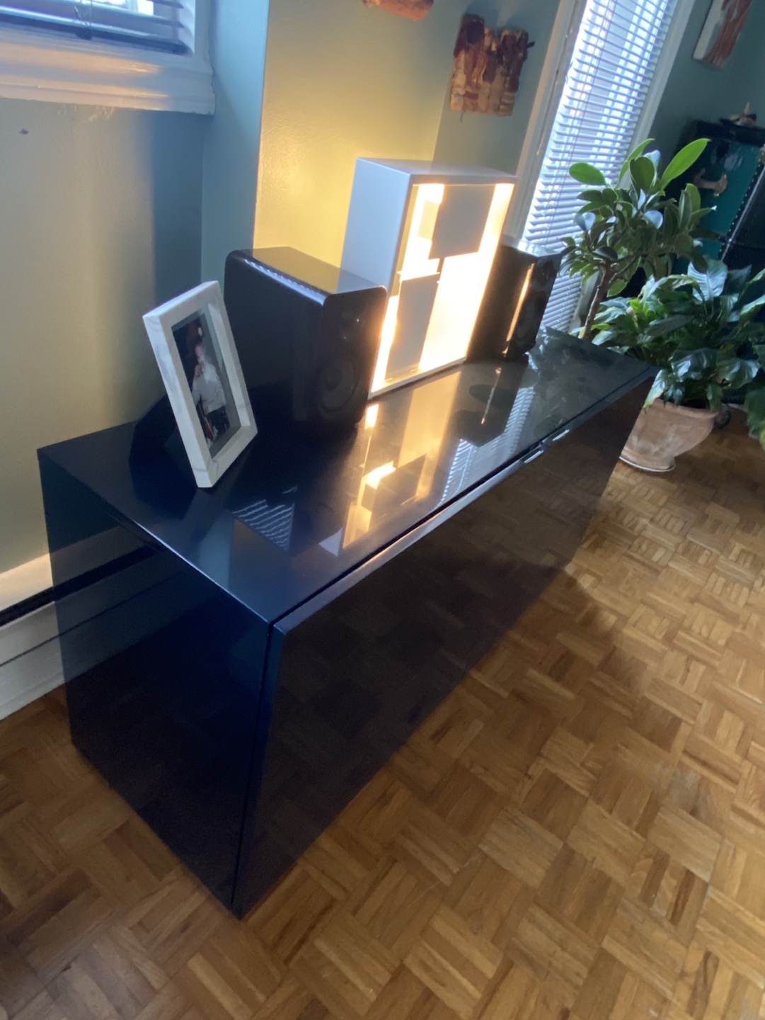 CB2 Blue High Gloss Entertainment Unit - photo 4