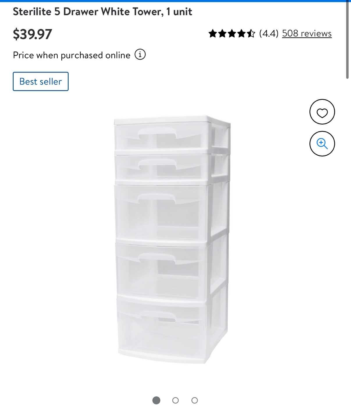 Sterilite 5 Drawer White Tower