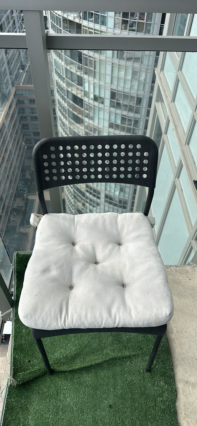 2 IKEA Black Plastic Chair with Cushion