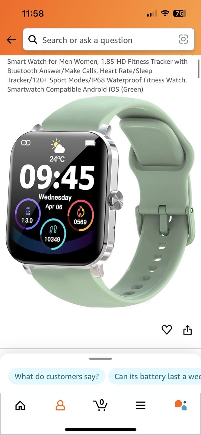 Smart Watch for Men, Android iOS (Green) - photo 3