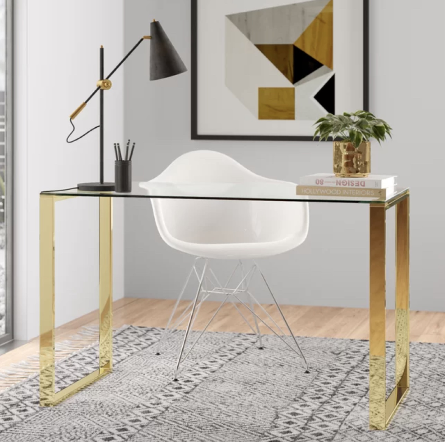 AllModern Gold Glass Desk - photo 4