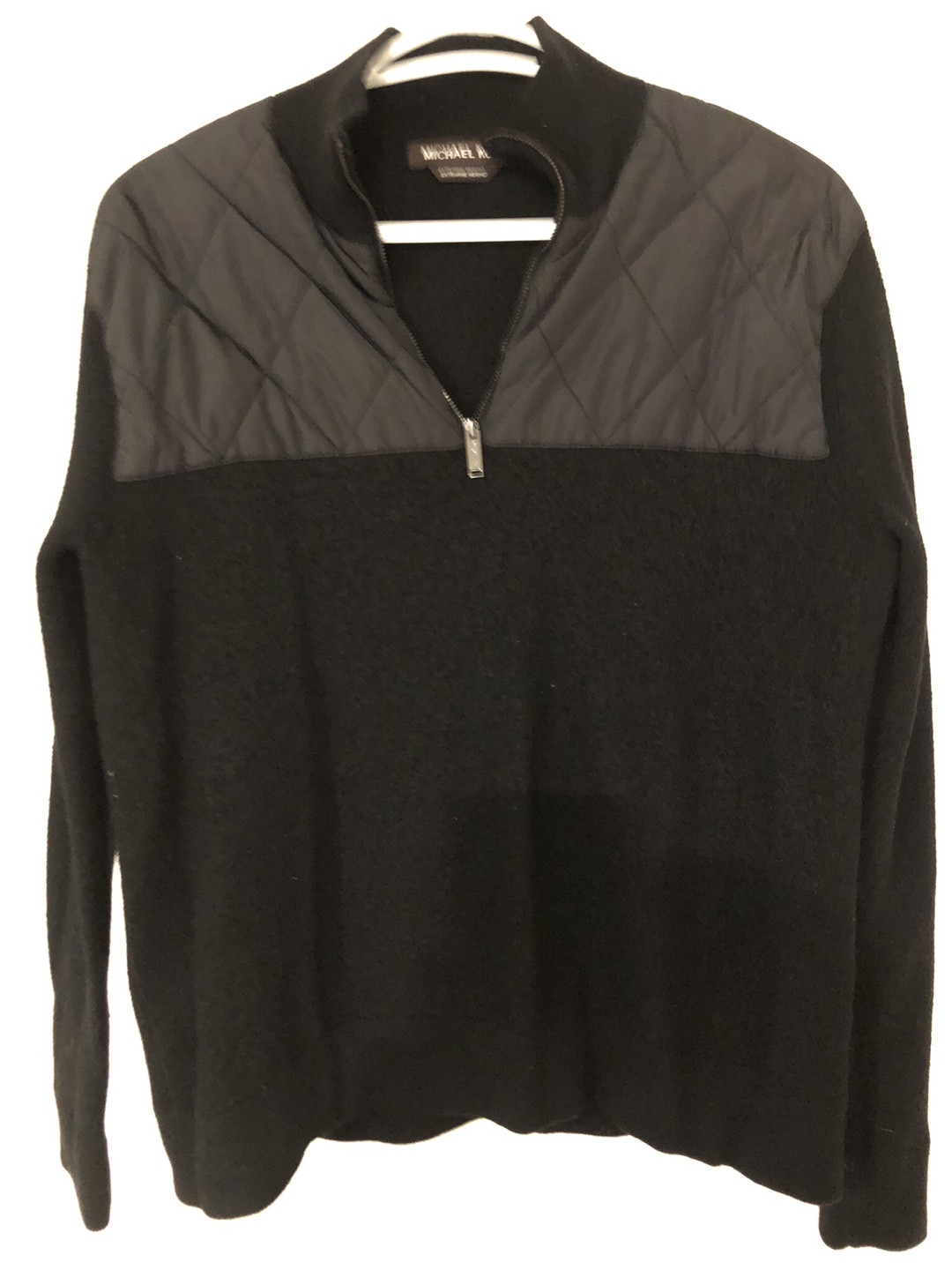 Michael Kors Men's Half Zip Black Quilted Sweater