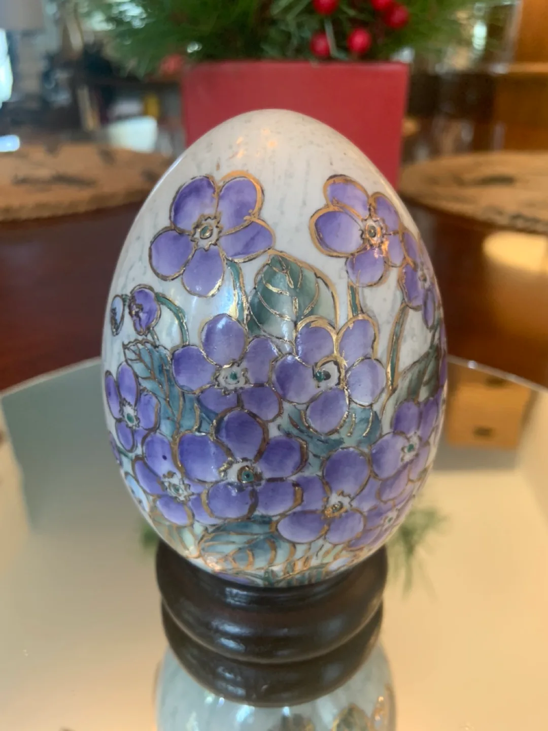 VINTAGE 3 LARGE HAND-PAINTED  GOLD TRIMMED CLOISONNÉ EGGS ! image indicator(10)