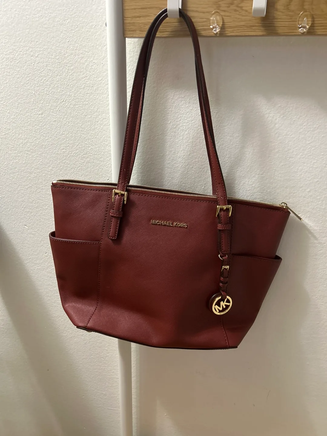 Michael Kors Red Leather Tote Bag Authentic thumbnail