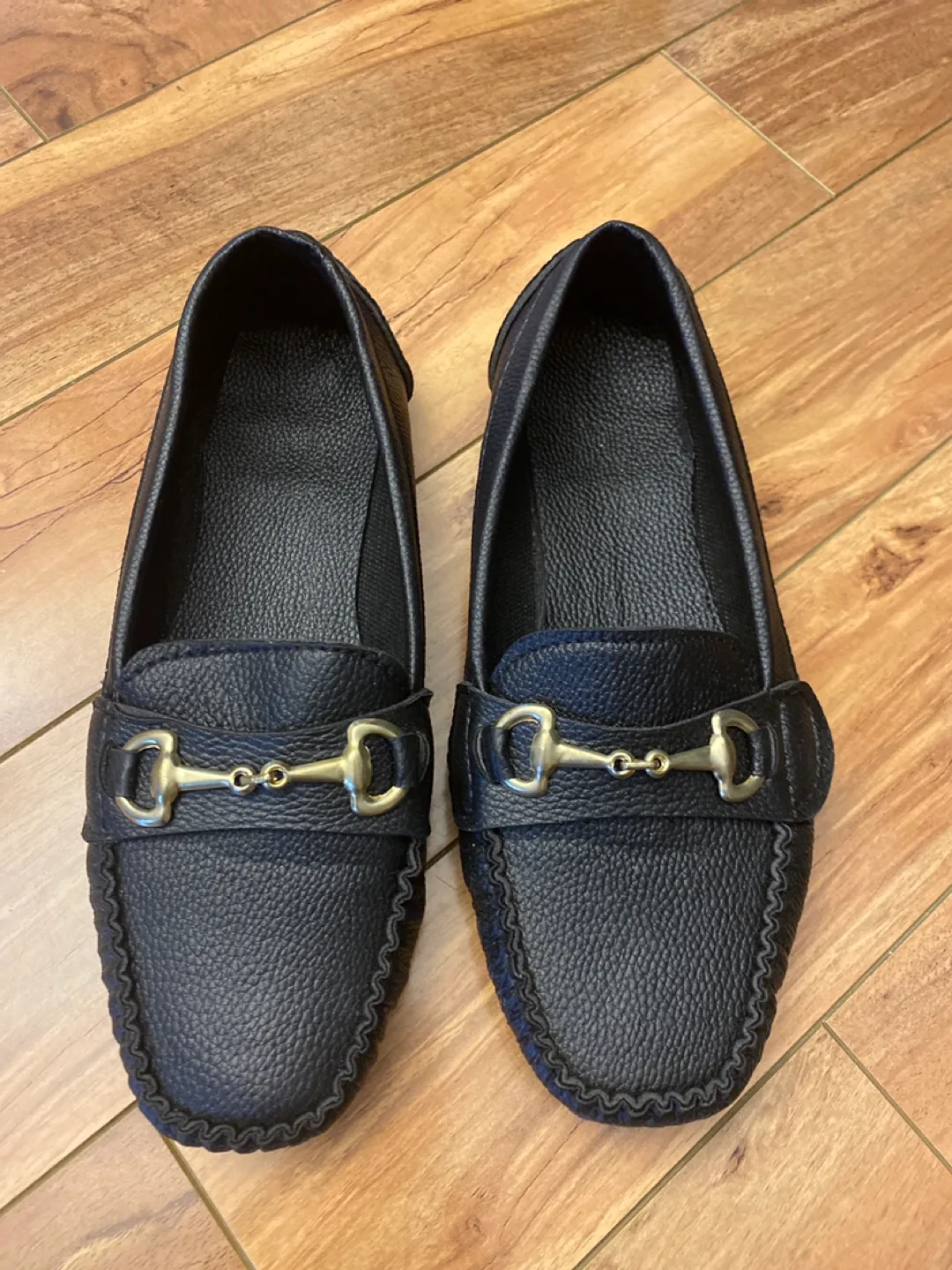 Black Leather Loafers with Gold Buckle thumbnail