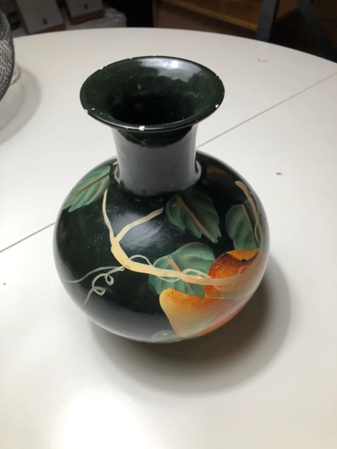 Vintage Black Vase with Fruit Design image indicator(2)