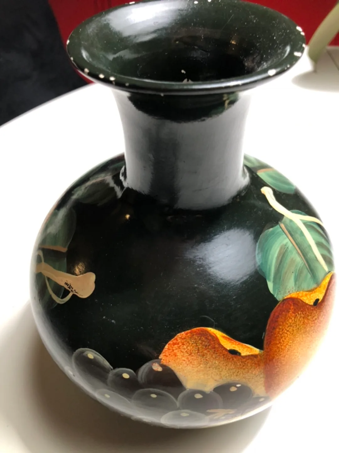 Vintage Black Vase with Fruit Design image indicator(3)