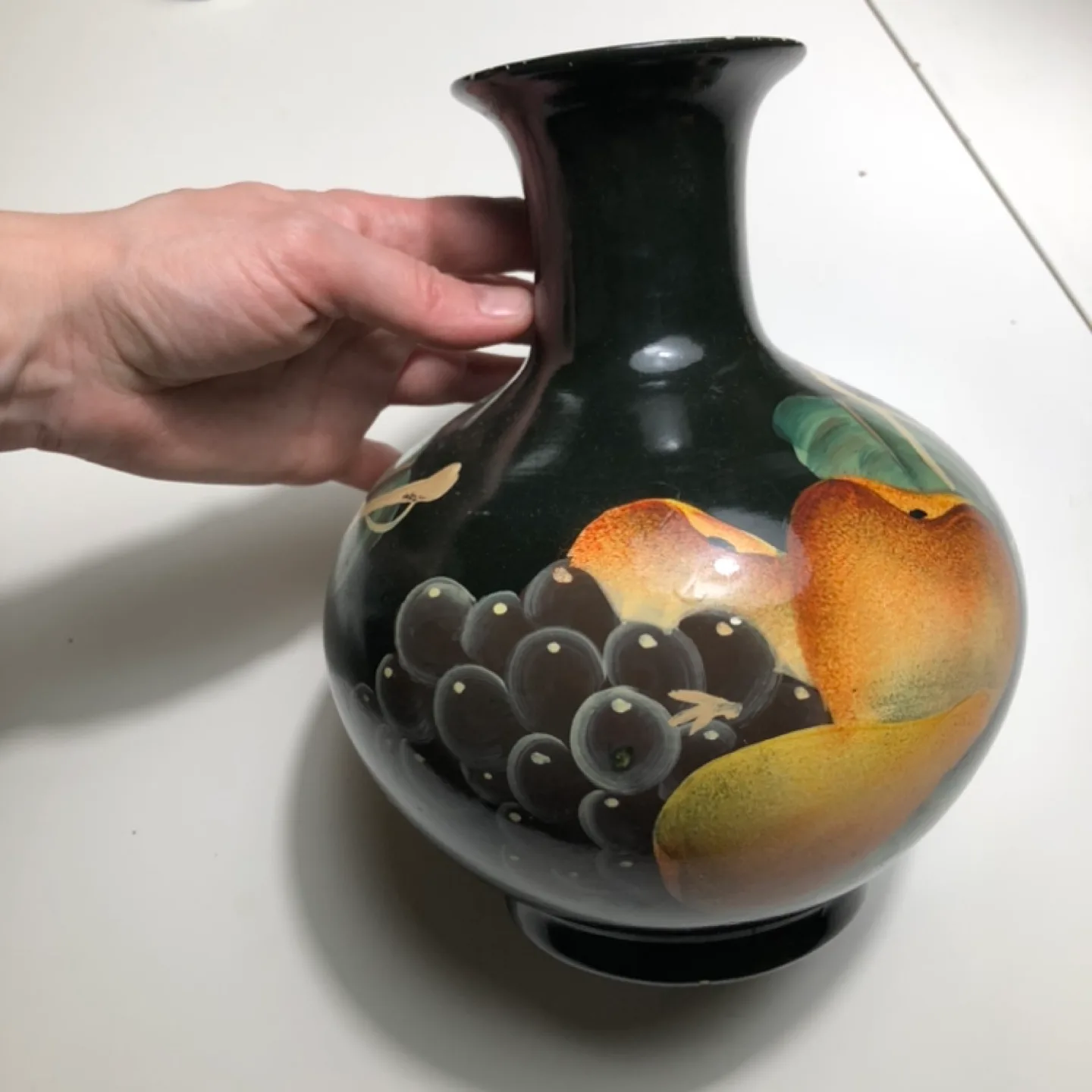 Vintage Black Vase with Fruit Design image indicator(4)