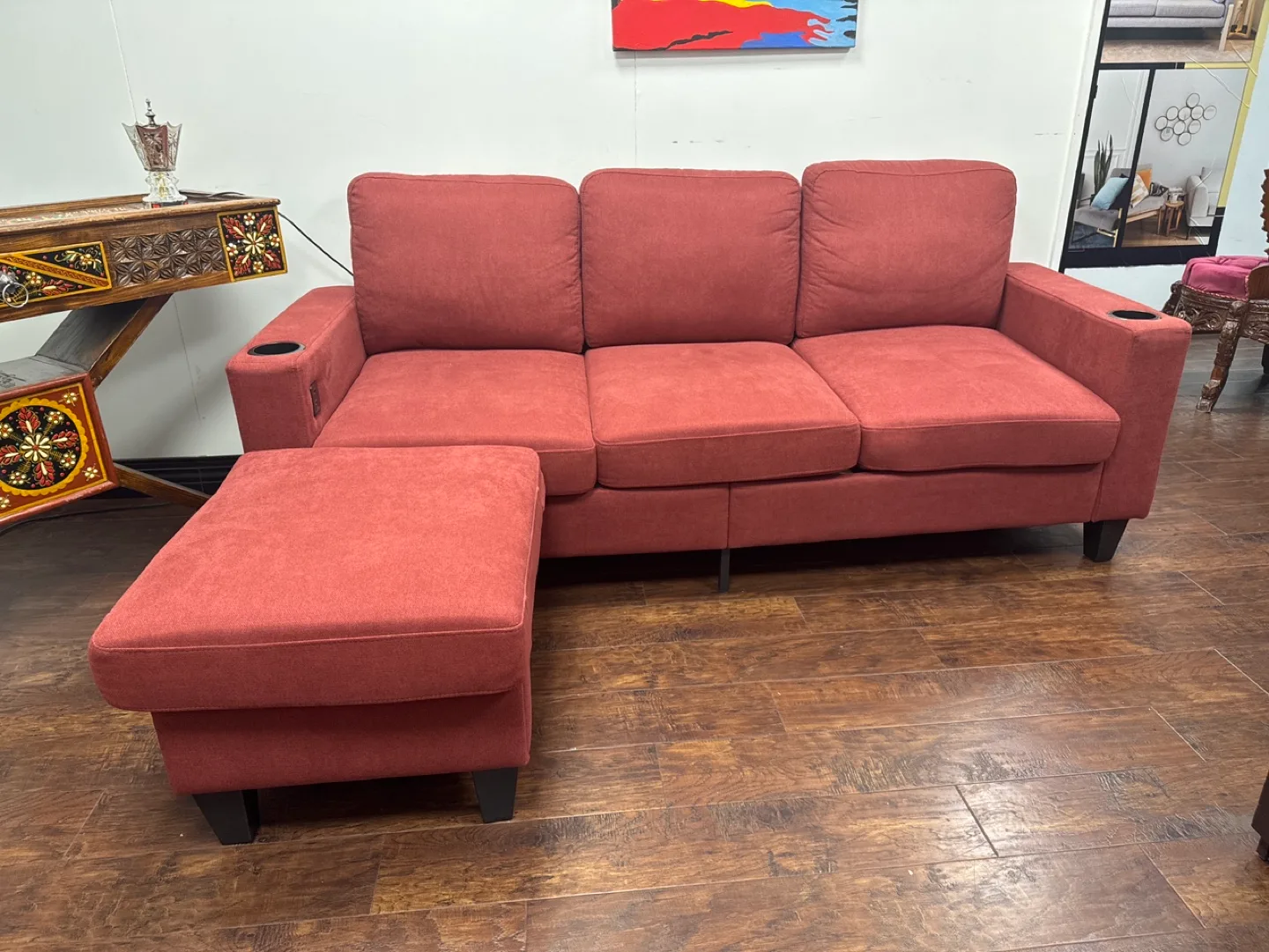 Red Sectional Sofa with Ottoman image indicator(2)