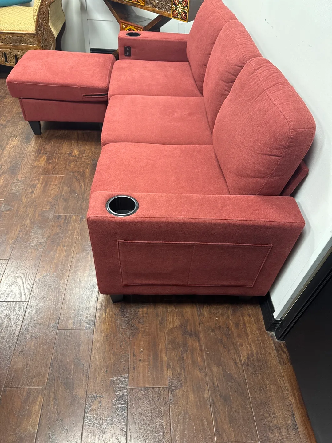 Red Sectional Sofa with Ottoman image indicator(3)