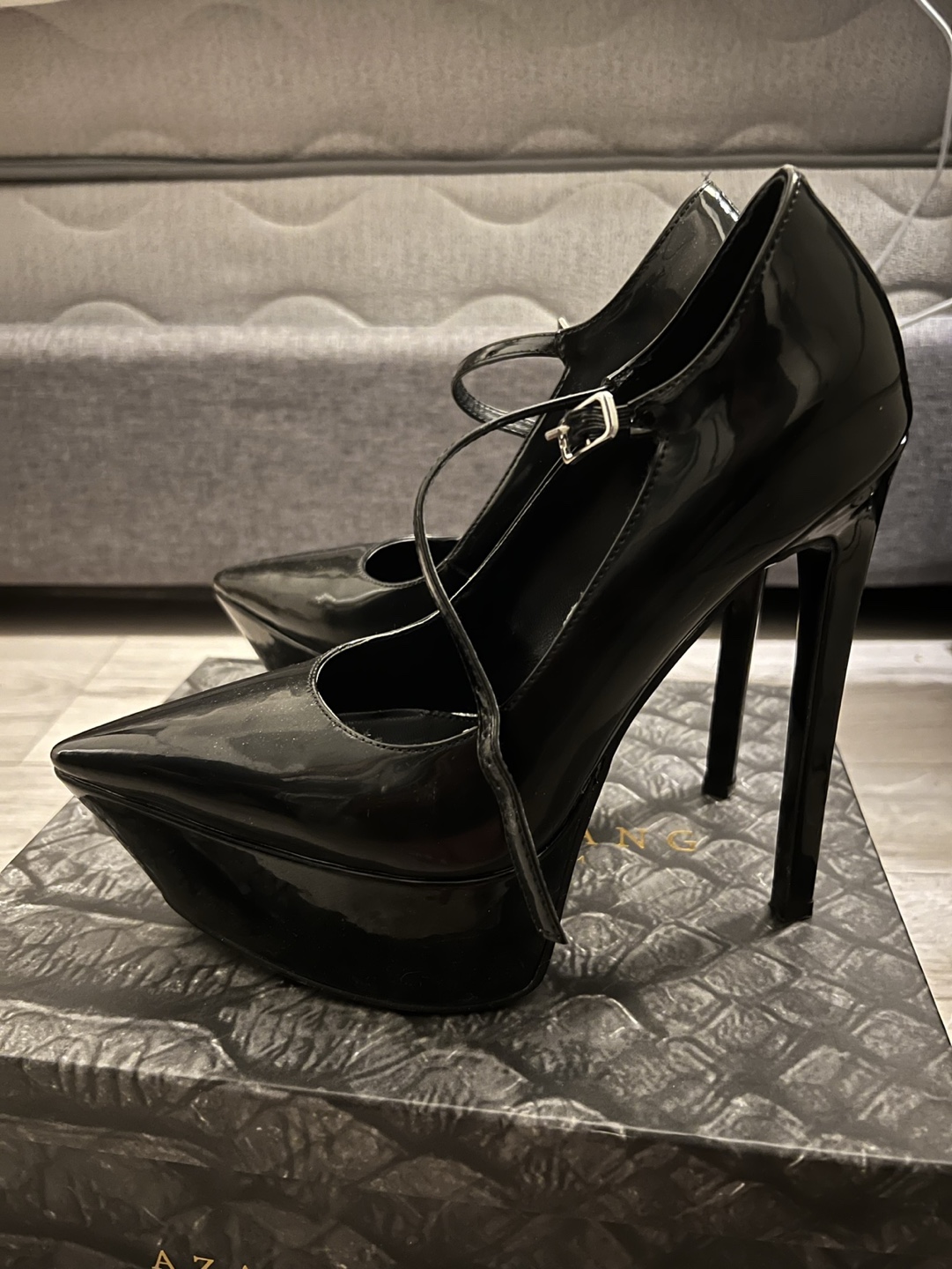 Black patent power platform high heels