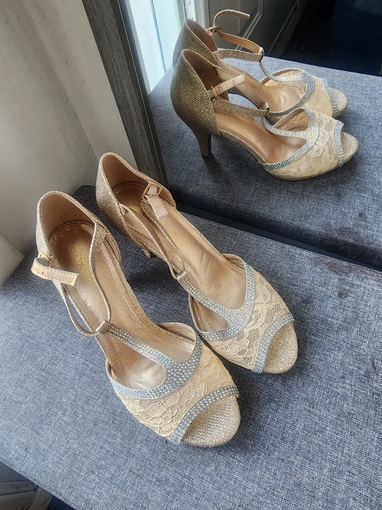 Gold and Lace Strappy Heels thumbnail