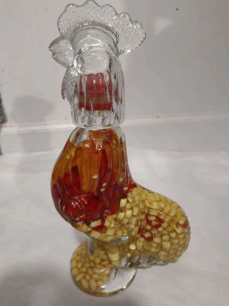 Rooster Shaped Glass Bottle with Peppers and Corn image indicator(5)