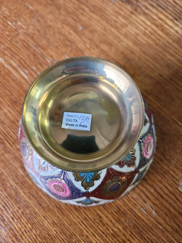 Vintage Brass Bowl with Floral Design image indicator(2)
