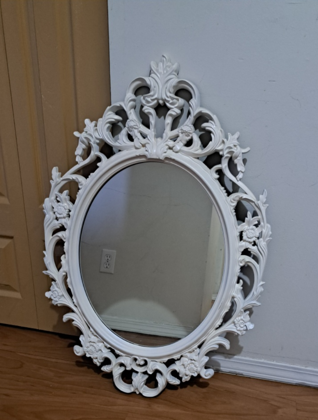 Ornate White Oval Mirror