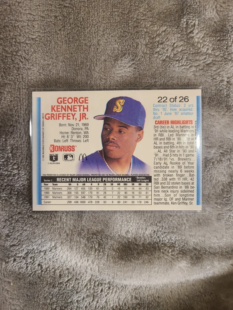 1992 Donruss Ken Griffey Jr. MVP Card image indicator(2)