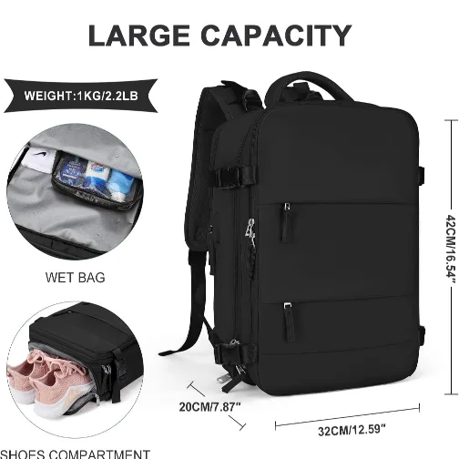 Black Travel Backpack with USB Port image indicator(5)
