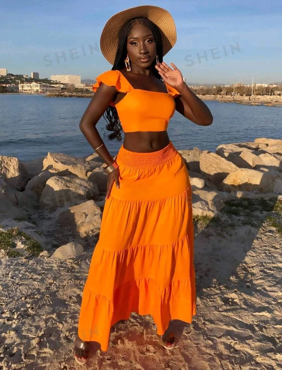 Orange Crop Top and Skirt Set image indicator(2)