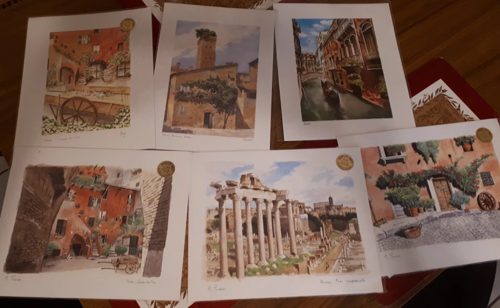 Set of Six Birus Art Prints of Rome
