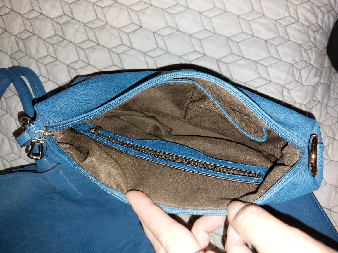Blue Faux Leather Tote Bag with Matching Wristlet NEW image indicator(4)