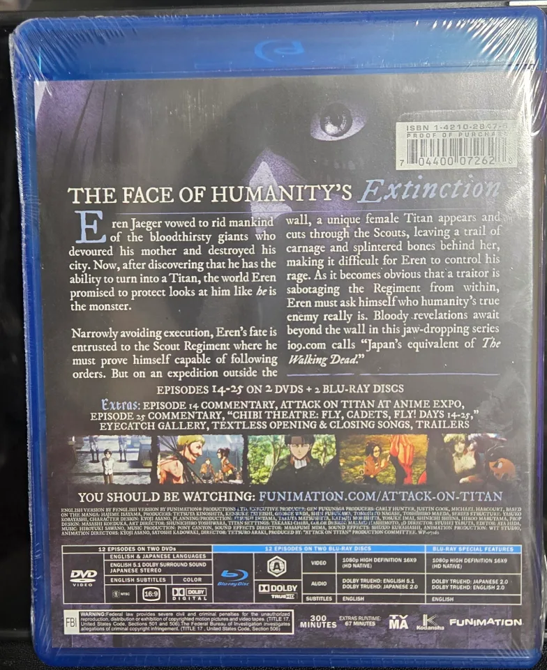 Attack on Titan Season 1 Part 2 Blu-ray + DVD Combo Pack image indicator(4)