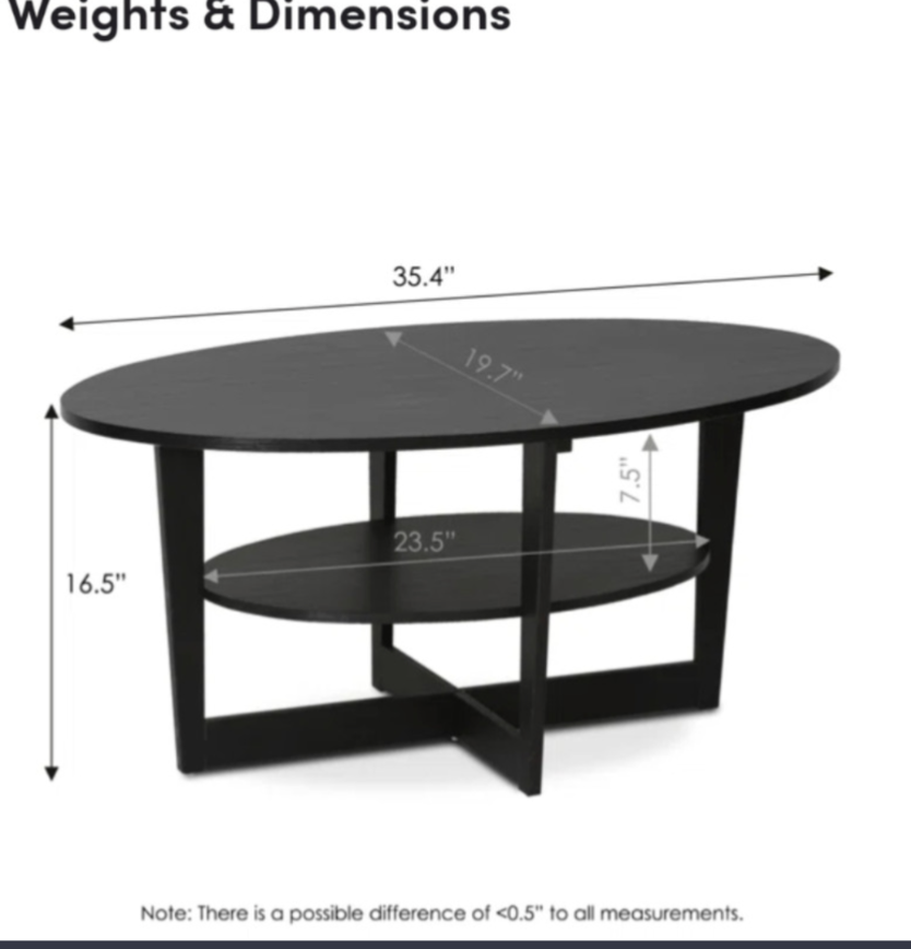 Black Oval Coffee Table with Shelf