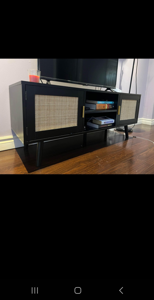 Black TV Stand with Cane Doors