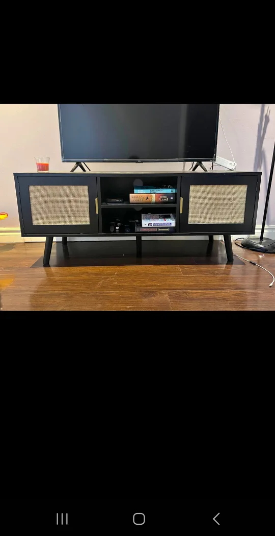 Black TV Stand with Cane Doors image indicator(2)